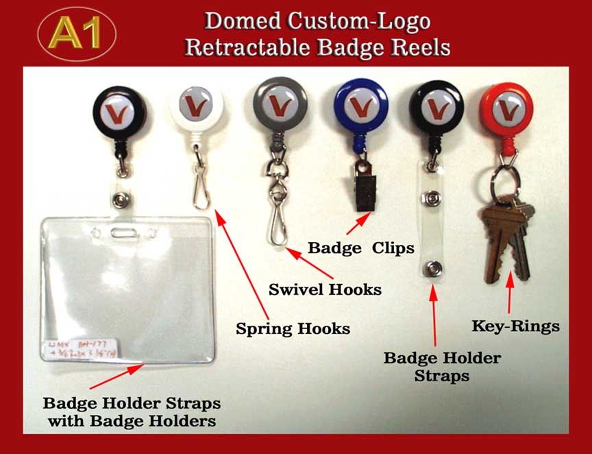 Domed Custom-Logo Retractable Reels for Name Badge holders or ID Card Holders