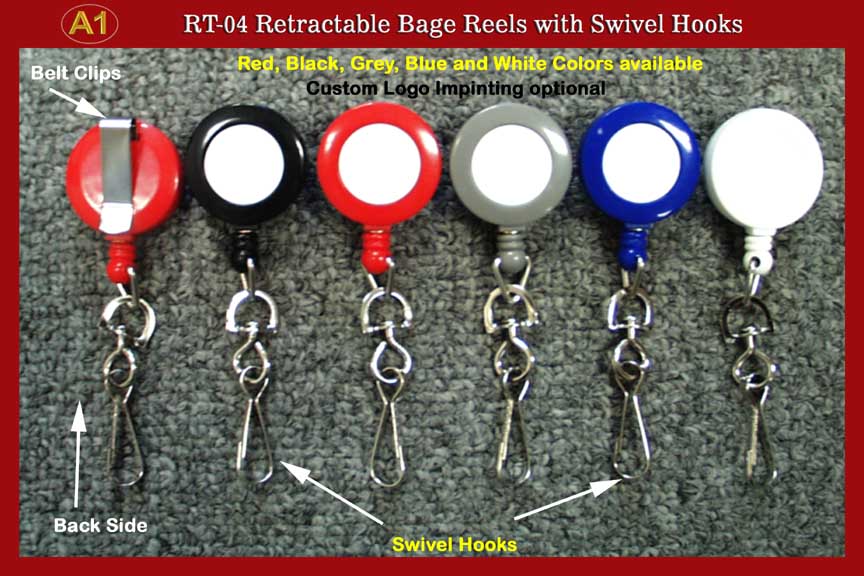 Badge Reel: RT-04 Retractable badge Reels with Swivel Hook for ID card or Name Holders