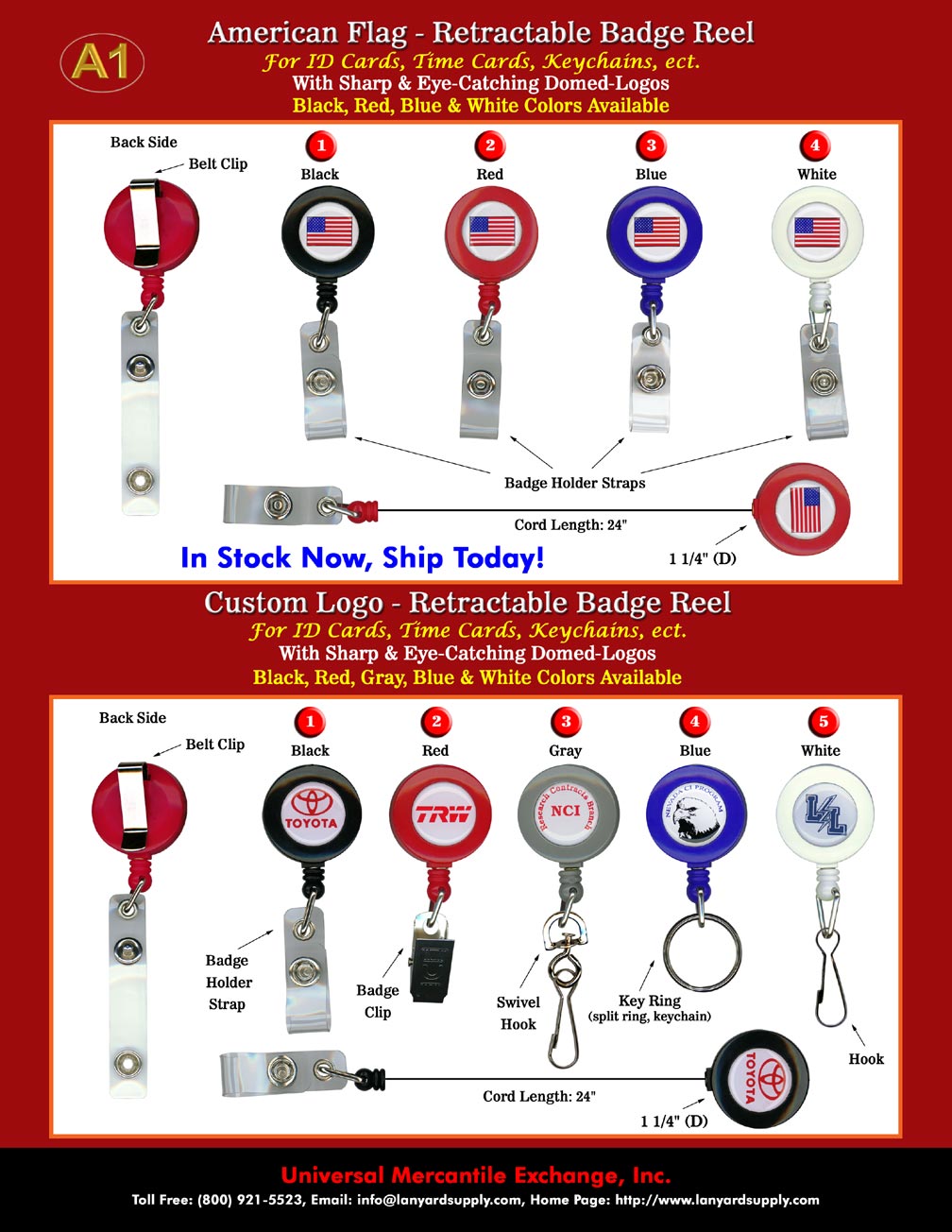 American Flag RT - 01 Retractable Badge Holder with Badge Holder Straps