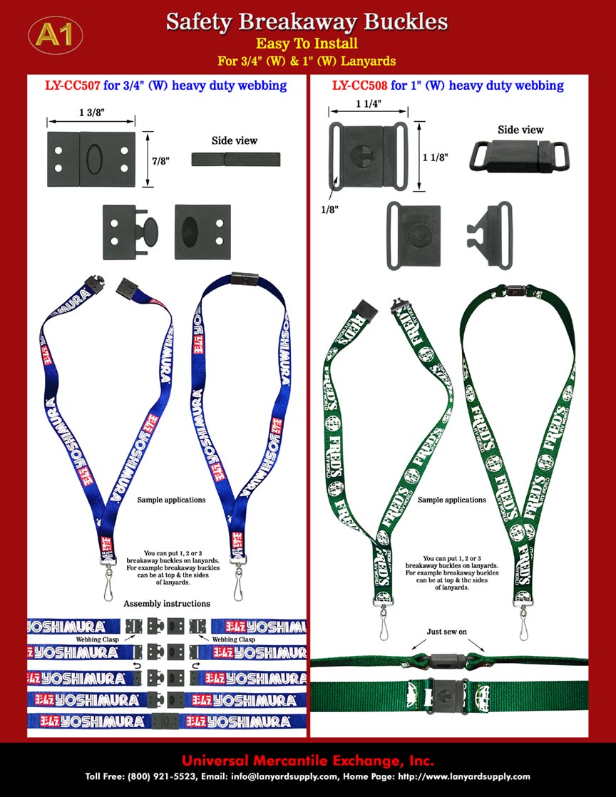 Safety ID System Hardware Parts: Industrial Safety Breakaway Plastic Buckles or Safety Lanyard Connectors With Making Lanyard Instructions