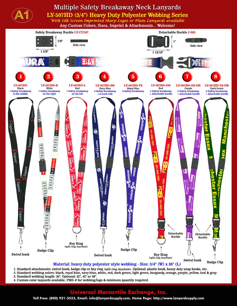 Multi-Safety Custom Lanyards, Custom Safety Lanyards, Custom Imprinted Lanyards, Custom Printed Lanyard Supply