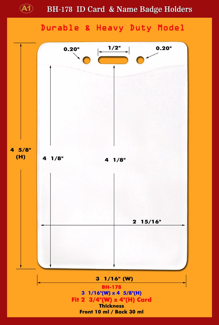 Durable and Heavy Duty 2 3/4"(w)x4"(h) Security Identification Badge
Holder