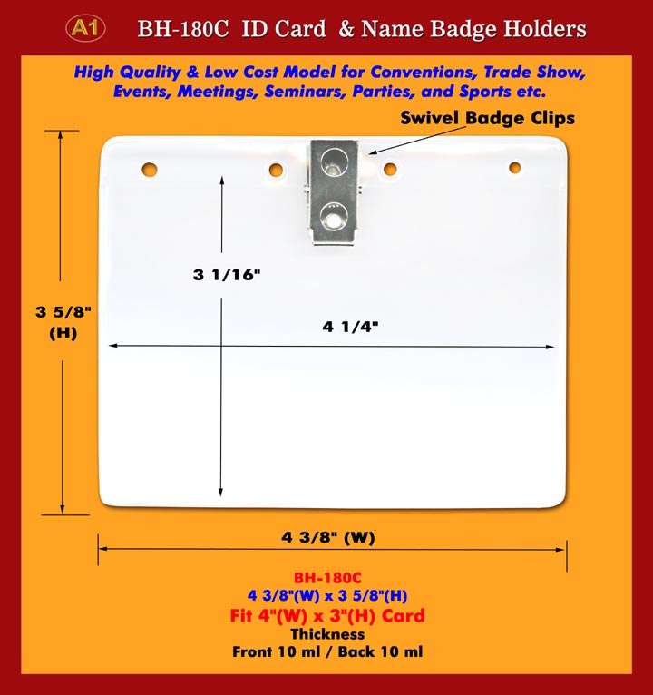 Trade Show Badge Holder, ID Holder, Name Badge Holders with Swivel Badge Clip