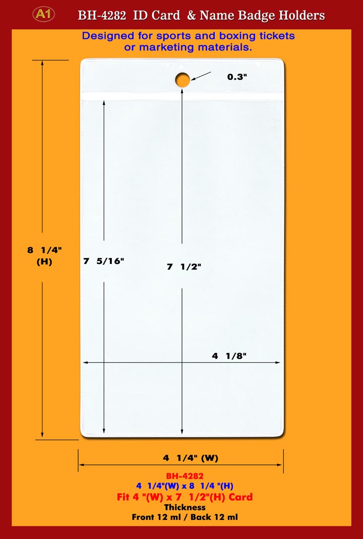 4x8 Boxing or Sports Ticket Badge Holder, Big-Size Badge Holder