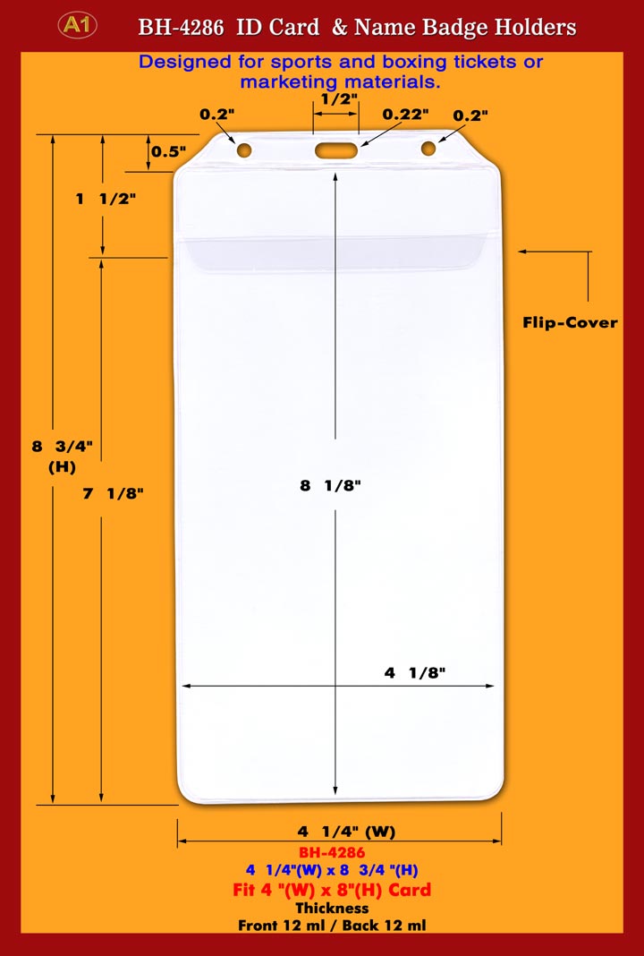 4"x8" BH-4286 Big Badge Holder For Sports or Boxing Ticket