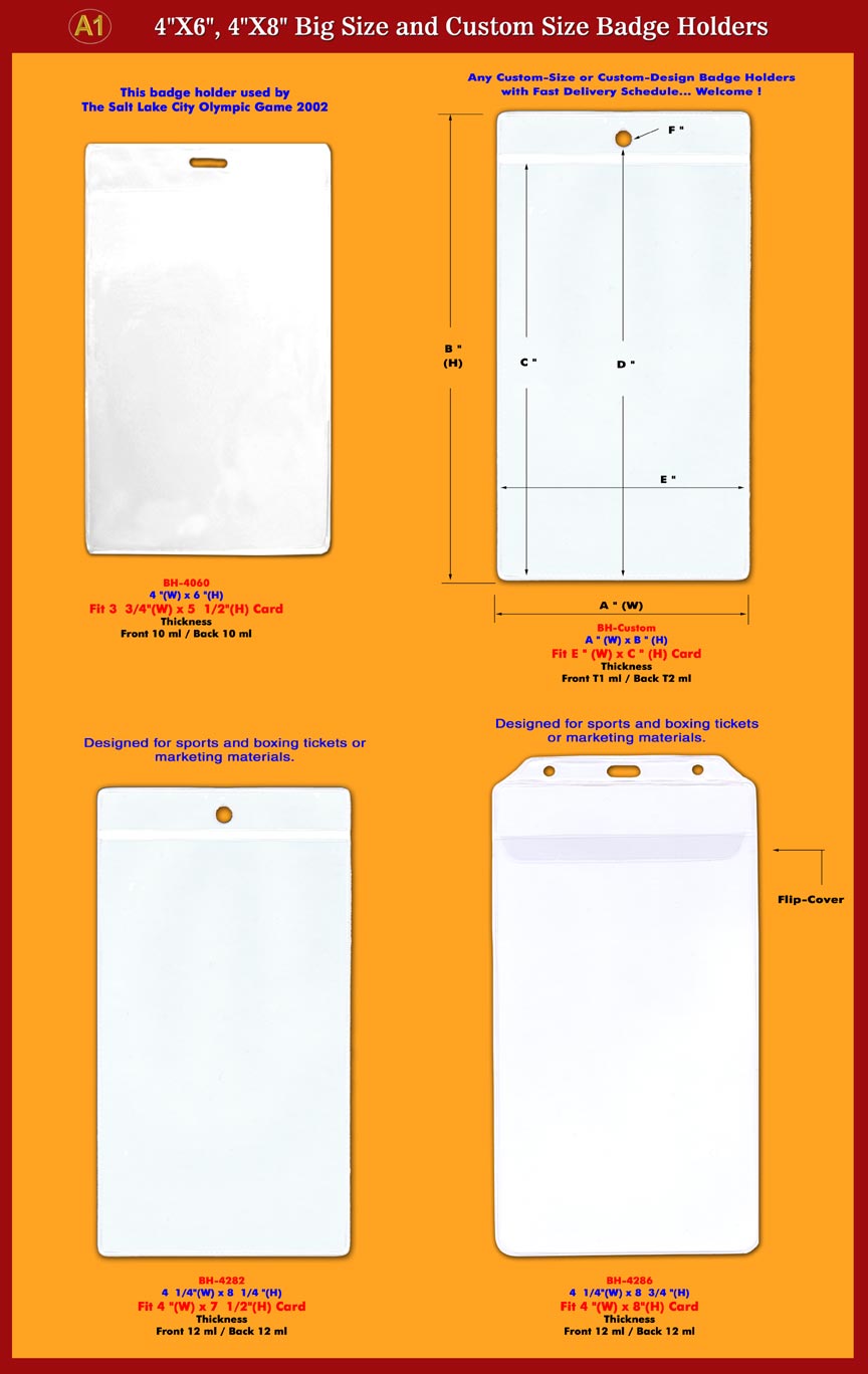 4x6, 4x8 Sports or Boxing Ticket ID Badge Holder, Big-Size I.D. Badge Holder
Supplies