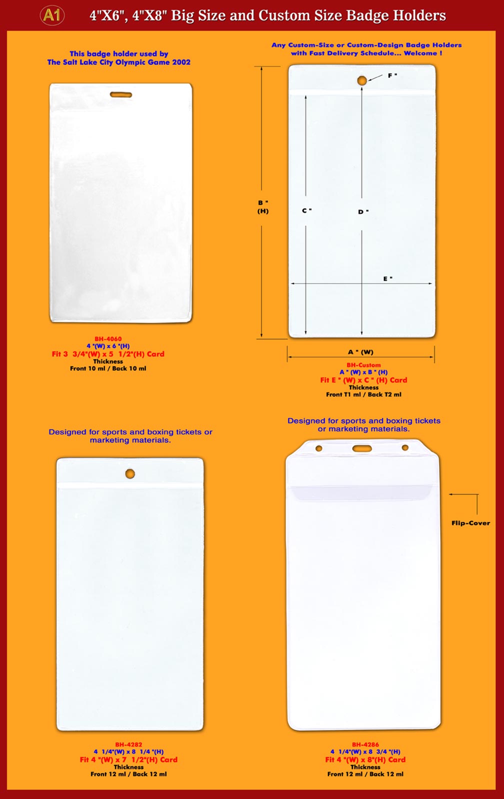 Sports Ticket or Boxing Ticket Badge Holder, Big-Size Badge Holders Supply