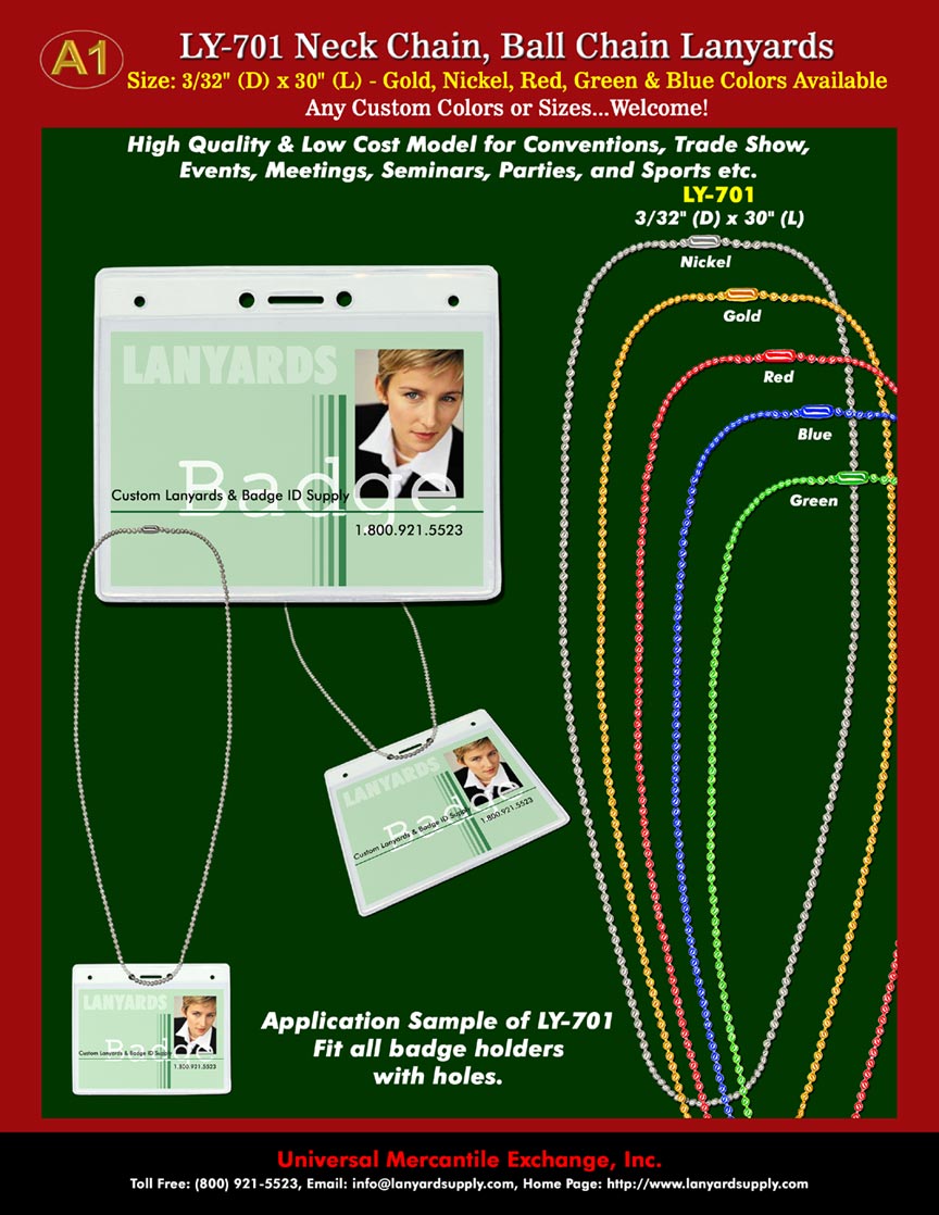 Neck Lanyard:  High Quality and Low Cost LY-701 Neck-Chains or Ball-Chain Neck Lanyard Supply