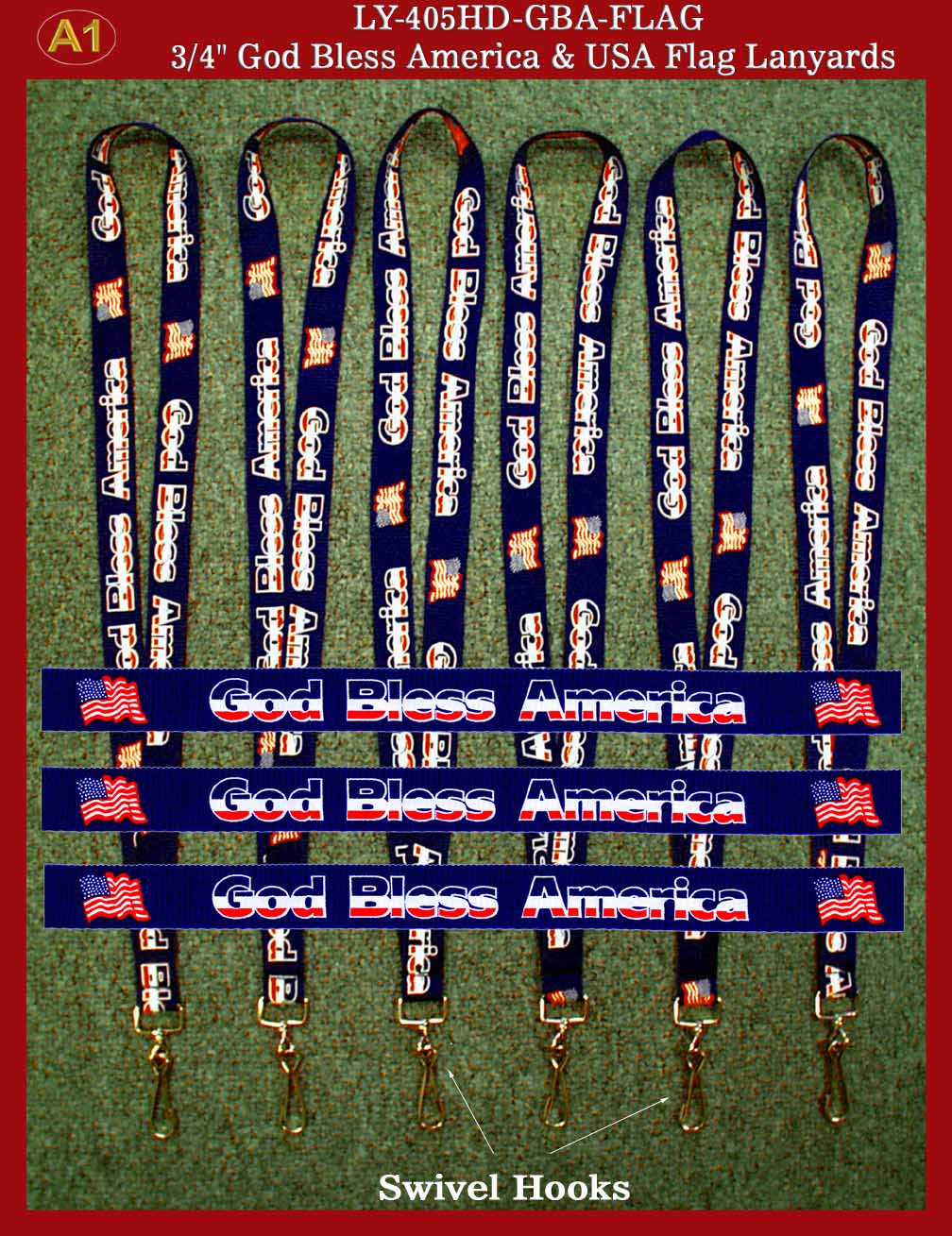 USA Flag & God Bless America Custom Logo Lanyard